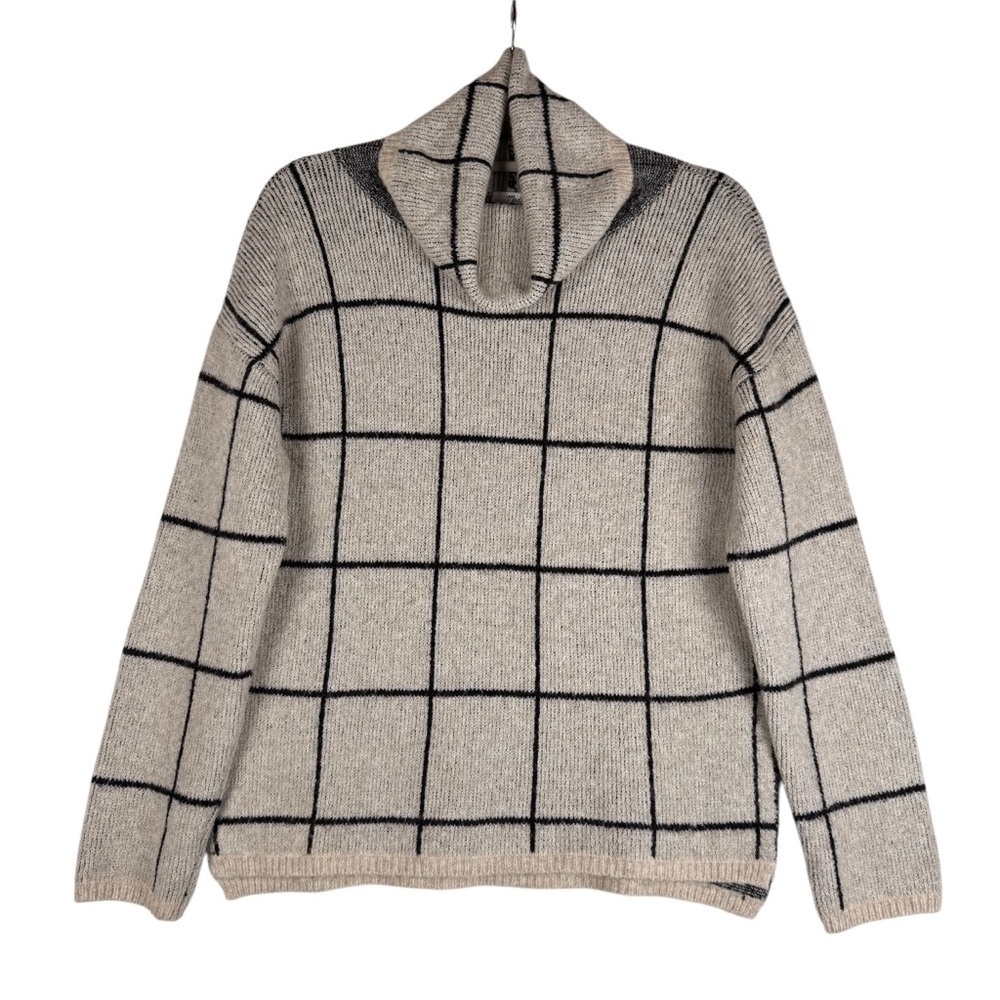 Madewell Windowpane Wool Blend Turtleneck Pullover Sweater Size XS Gray
